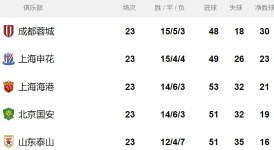 中超联赛积分榜激战正酣：国安争冠梦碎，保级战焦灼